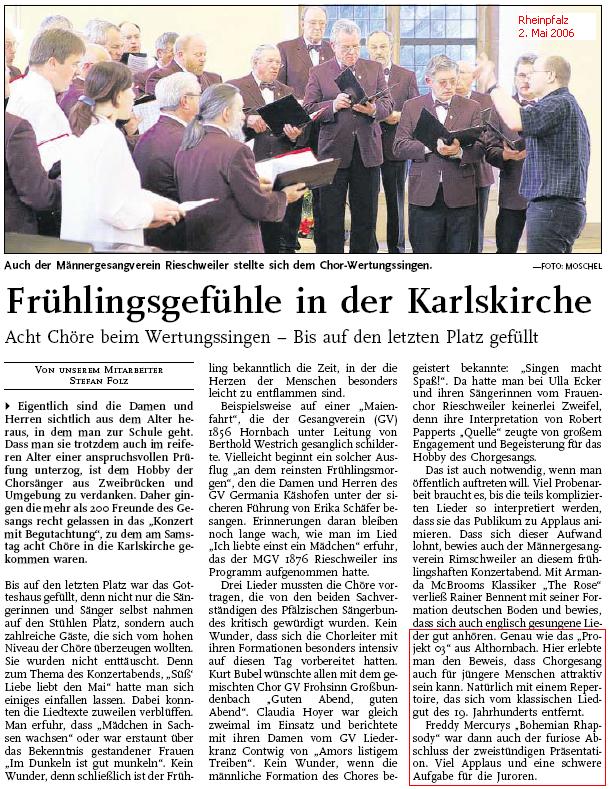 Bericht Rheinpfalz 2.05.2006